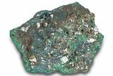 Sparkling Azurite Crystals on Fibrous Malachite - China #259657-1